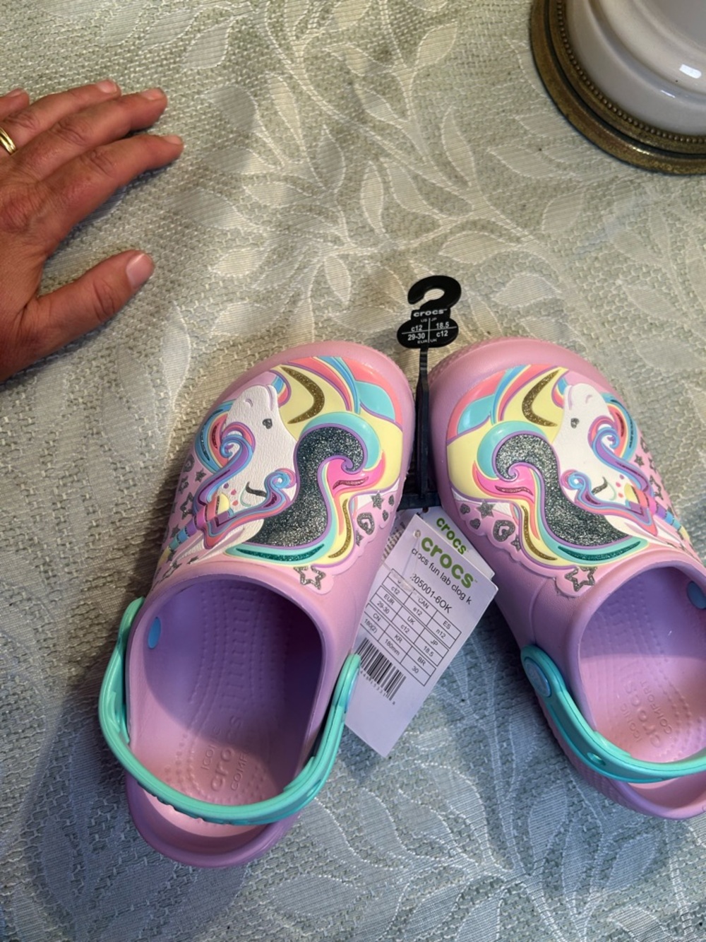CROCS Kids Lavender Unicorn Clogs with Mint Strap - Picture 5 of 8